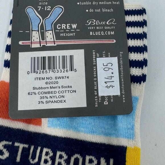 NWT Blue Q Mens Crazy Stubborn Crew Socks - Picture 5 of 7